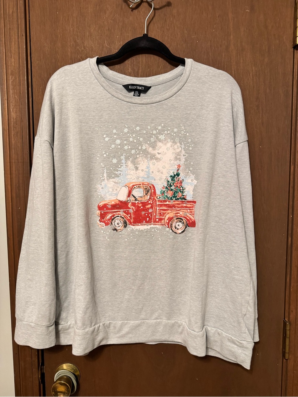 Ellen Tracy Gray Crewneck Holiday Sweatshirt XL